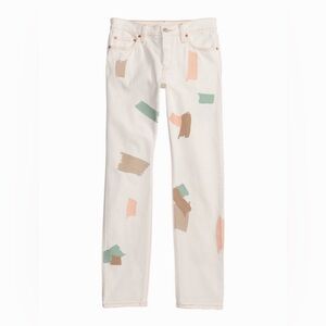 Vintage Levi's 501 White Button Fly Denim Jeans Embroidred Color Patches 25 x 28